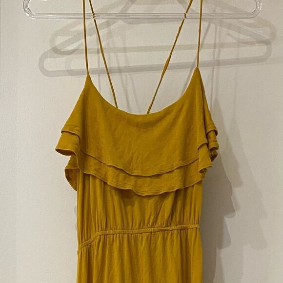 XXI  Yellow Gold boho festival   Empire waist tie back  Ruffle top Maxi Dress S - Picture 4 of 6